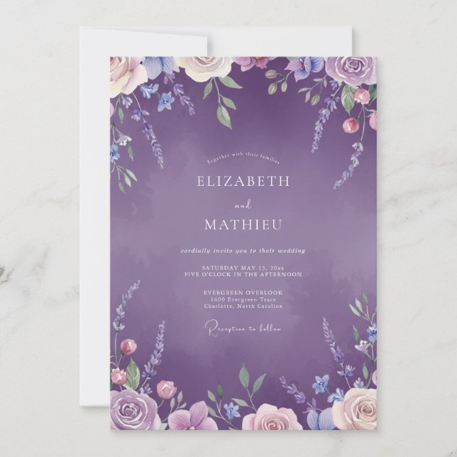Lavender Violet Blossom Wedding Invitation (Front)