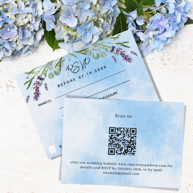 Lavender violet blue menu QR wedding RSVP response (Creator Uploaded)