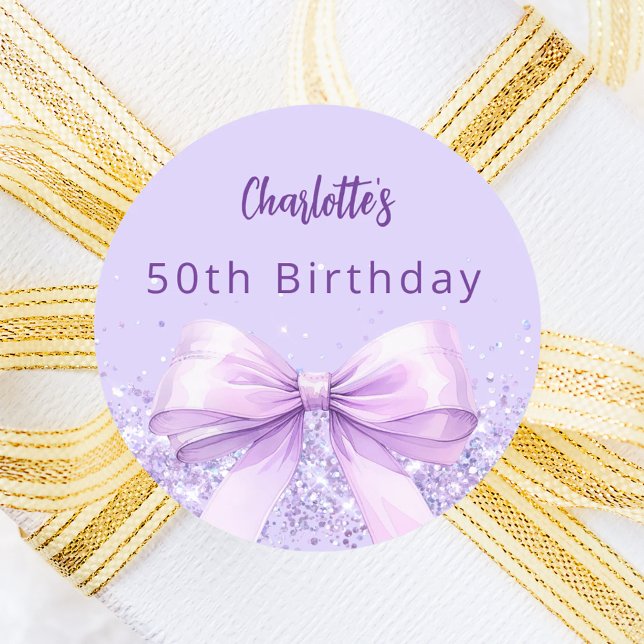 Lavender violet bow Birthday Classic Round Sticker (Creator Uploaded)