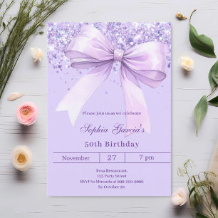 Lavender violet bow birthday invitation