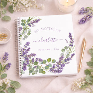 Lavender violet eucalyptus floral script notebook