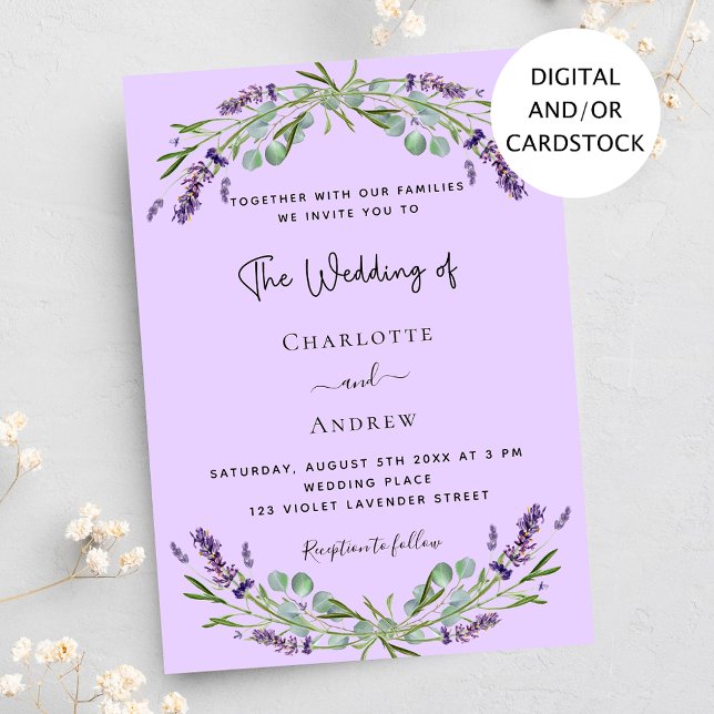 Lavender violet eucalyptus greenery wedding  invitation (Creator Uploaded)