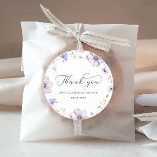 Lavender Violet Floral Bridal Shower Thank You Classic Round Sticker