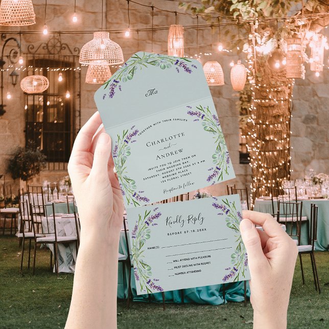 Lavender violet floral eucalyptus sage wedding all in one invitation (Creator Uploaded)