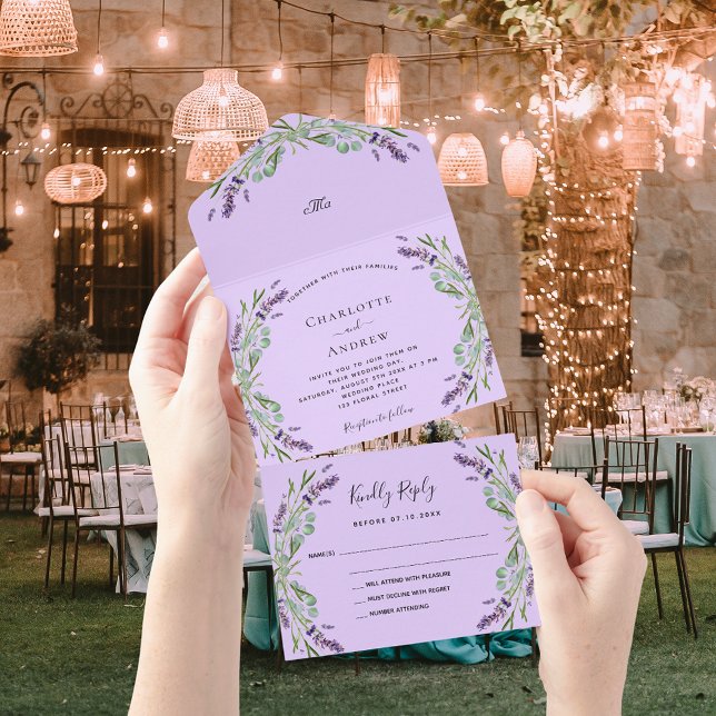 Lavender violet floral eucalyptus wedding all in one invitation (Creator Uploaded)
