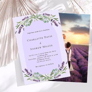 Lavender violet floral photo arch wedding invitation