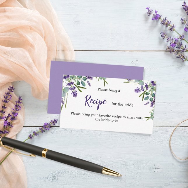 Lavender violet floral recipe Bridal Shower Enclosure Card (Creator Uploaded)