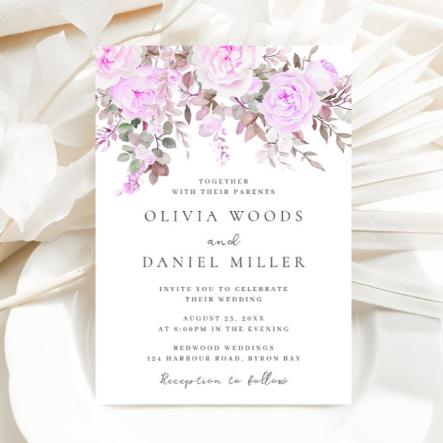 Lavender & Violet Floral Wedding Invitation (Creator Uploaded)