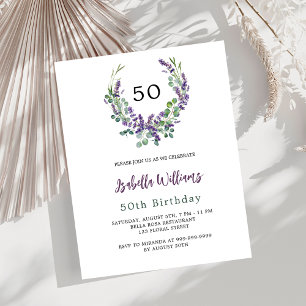 Lavender violet florals budget birthday invitation