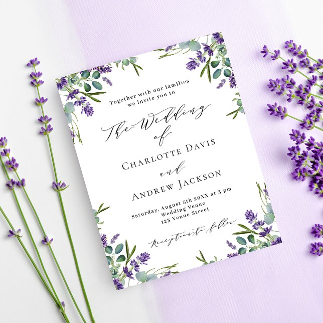 Lavender violet florals budget wedding invitation flyer (Creator Uploaded)