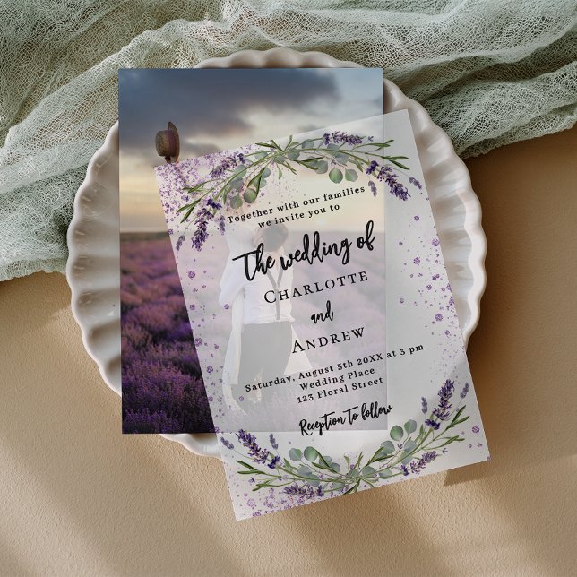 Lavender violet florals eucalyptus wedding vellum invitations (Creator Uploaded)
