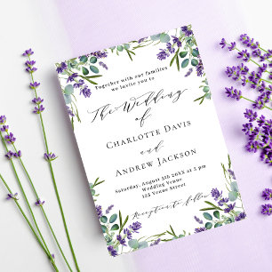 Lavender violet florals greenery luxury wedding invitation