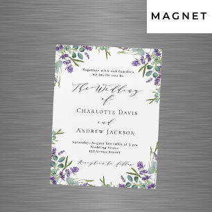 Lavender violet florals greenery luxury wedding magnetic invitation