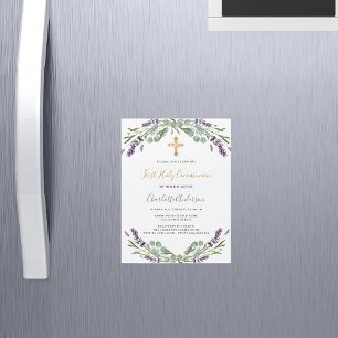Lavender violet florals luxury First Communion Magnetic Invitation