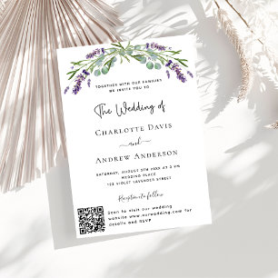 Lavender violet florals QR code RSVP wedding Invitation
