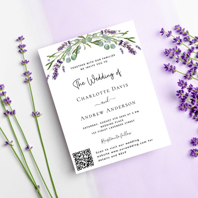 Lavender violet florals QR code RSVP wedding Invitation Postcard (Creator Uploaded)