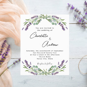 Lavender violet florals script budget wedding