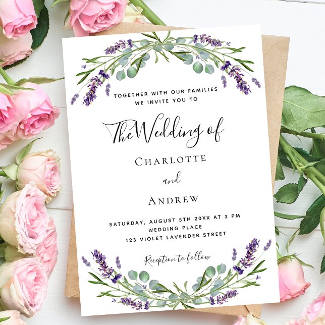Lavender violet florals script luxury wedding  invitation (Creator Uploaded)