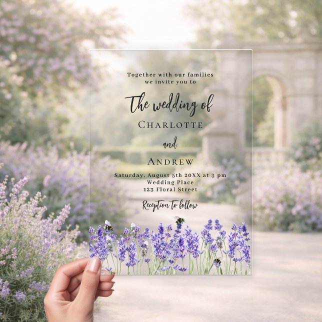 Lavender violet florals wedding acrylic invitations (Creator Uploaded)