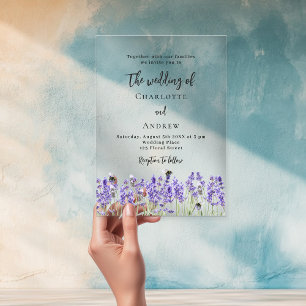 Lavender violet florals wedding acrylic invitations