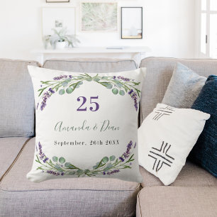 Lavender violet florals wedding anniversary cushion