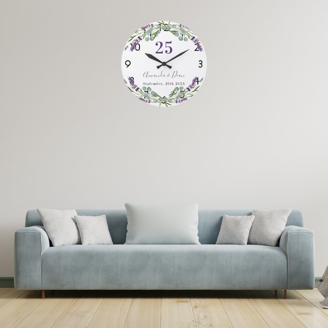 Lavender violet florals wedding anniversary large clock (Creator Uploaded)