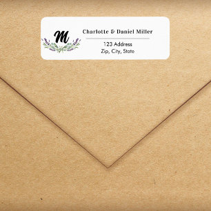 Lavender violet flowers monogram return address label