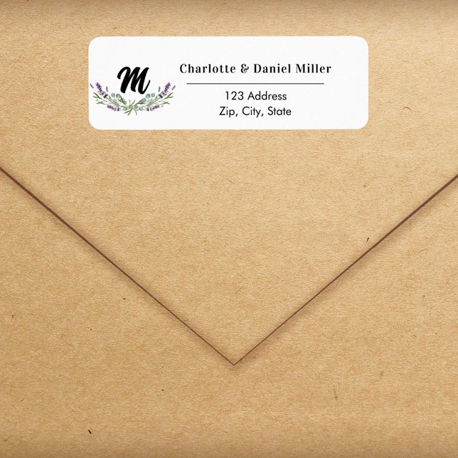 Lavender violet flowers monogram return address label (Creator Uploaded)