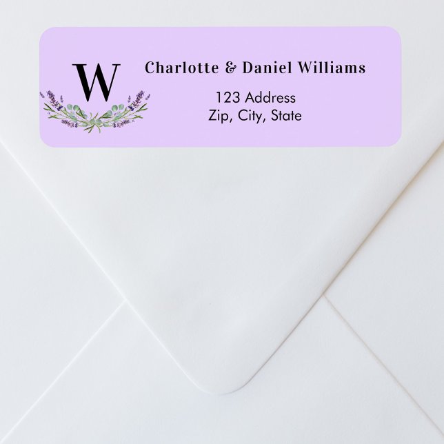 Lavender violet flowers monogram return address label (Creator Uploaded)
