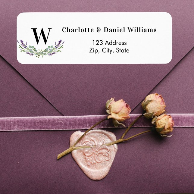 Lavender violet flowers monogram return address return address label (Creator Uploaded)