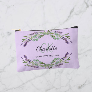 Lavender violet flowers name monogram accessory pouch