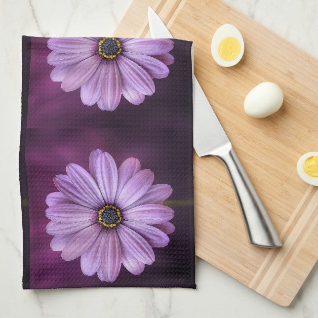 Lavender Violet  Flowers Tea Towel (Quarter Fold)