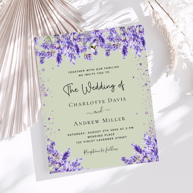Lavender violet green floral wedding invitation (Creator Uploaded)