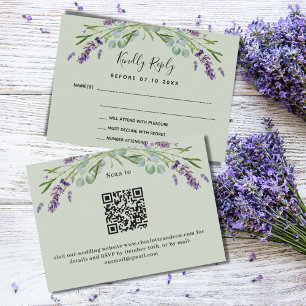 Lavender violet green QR wedding response RSVP Card