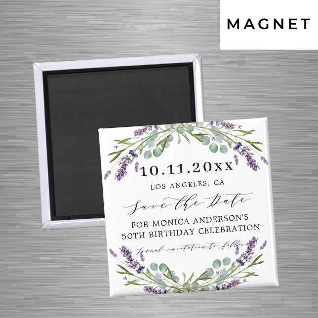 Lavender violet greenery birthday save the date magnet (Creator Uploaded)