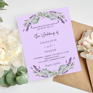 Lavender violet greenery budget wedding invitation