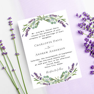 Lavender violet greenery formal wedding invitation