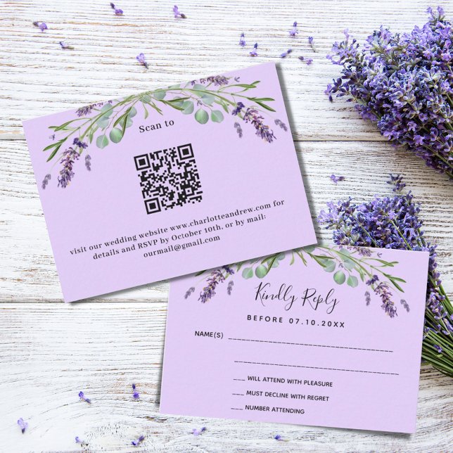 Lavender violet greenery QR wedding response RSVP Card (Creator Uploaded)