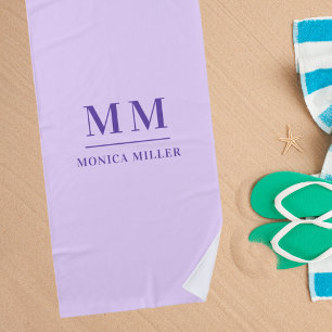 Lavender violet monogram initials name beach towel