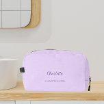 Lavender violet monogram initials name dopp kit<br><div class="desc">Lavender violet background colour,  white and purple text. Personalise and add your first name,  monogram initials and full name.</div>