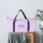 Lavender violet monogram initials name modern duffle bag<br><div class="desc">A lavender,  violet background.  Personalise and add your first name,  monogram initials and full name.</div>