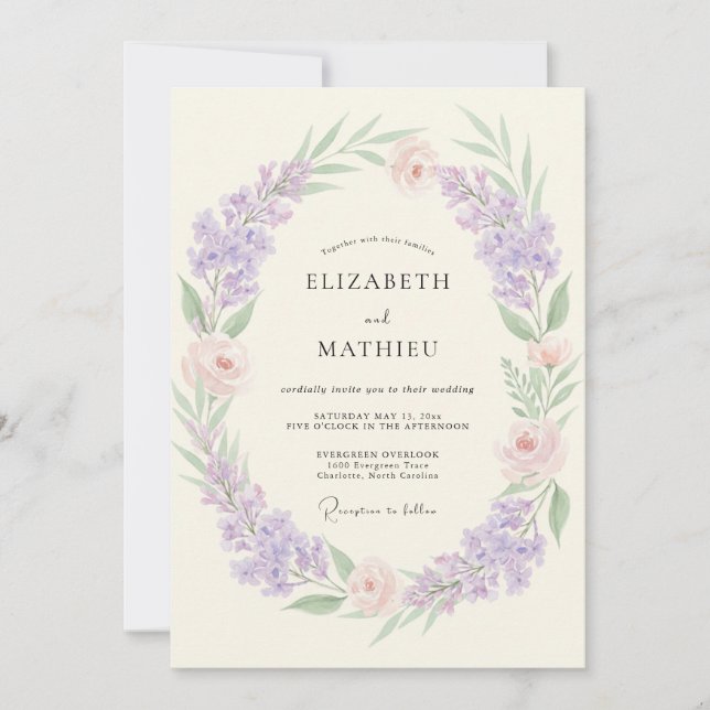 Lavender Violet Painted Wedding Invitation (Front)