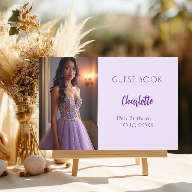 Lavender violet photo birthday guest book (Creator Uploaded)