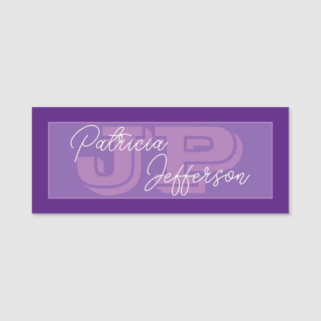 Lavender Violet Purple Monogram: Watermark-like Name Tag (Front)