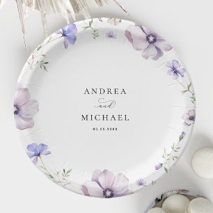 Lavender Violet Purple Spring Floral Wedding Paper Plate
