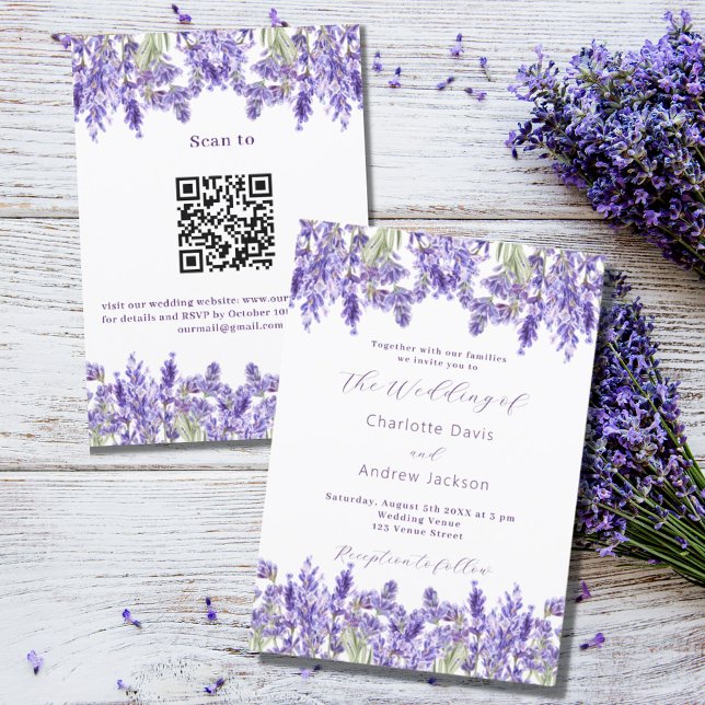 Lavender violet QR RSVP details luxury wedding Invitation (Creator Uploaded)