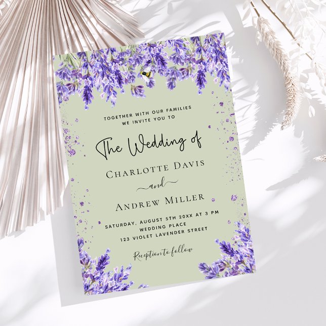 Lavender violet sage green floral luxury wedding invitation (Creator Uploaded)