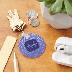 Lavender violet sparkles glitter bling Monogram Key Ring