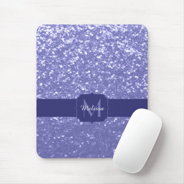 Lavender violet sparkles glitter bling Monogram Mouse Pad (With Mouse)