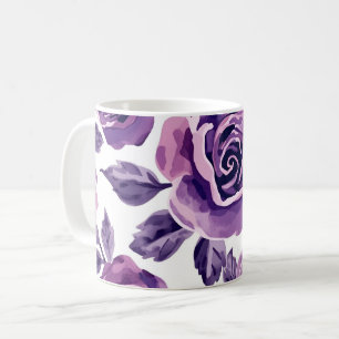 Lavender & Violet Watercolor Rose Floral Pattern Coffee Mug